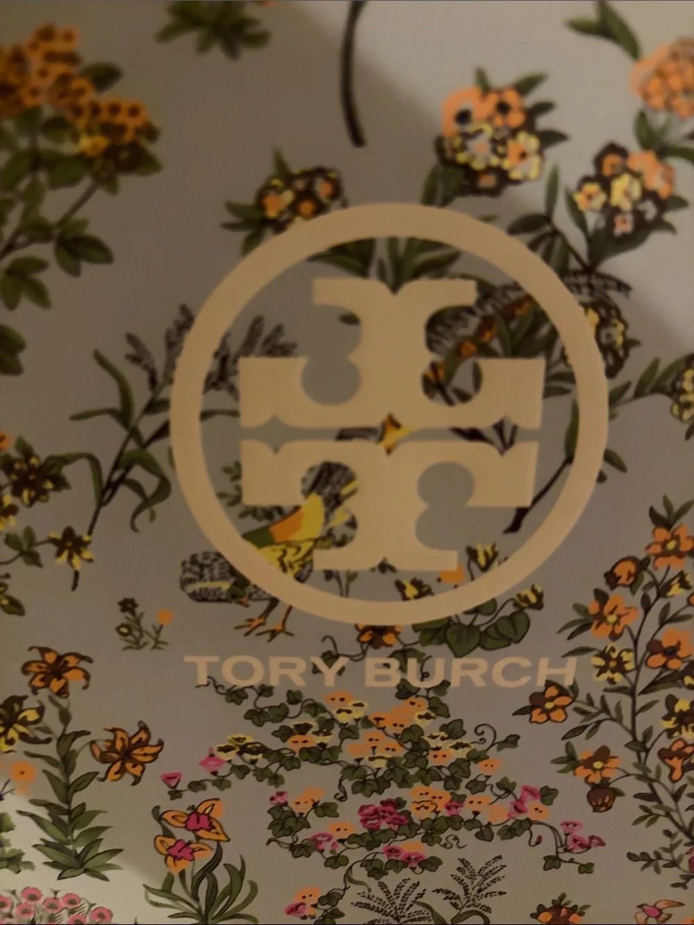 Tory Burch Floral Panel in Sage Green with Pink Flowers Gift Bag
